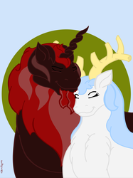 Size: 4961x6646 | Tagged: safe, artist:tricornking, oc, oc only, oc:king krampus, oc:queen gloria, deer, reindeer, absurd resolution, horn, king krampus, krampus, queen gloria, the lord of aldheim, tricorn