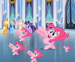 Size: 323x270 | Tagged: safe, edit, edited screencap, screencap, applejack, fluttershy, pinkie pie, rainbow dash, twilight sparkle, earth pony, pony, g4, games ponies play, animated, boingy, female, mare, multeity, too much pink energy is dangerous
