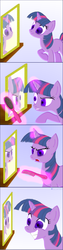 Size: 768x3072 | Tagged: safe, artist:elfman83ml, twilight sparkle, g4, comb, comic, magic, mirror, reflection, smiling