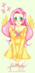 Size: 480x1000 | Tagged: safe, artist:captainkaddy, fluttershy, human, g4, blushing, breasts, busty fluttershy, cleavage, female, humanized, solo, winged humanization