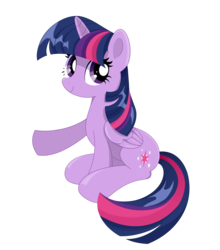 Size: 4103x4653 | Tagged: safe, artist:sohmasatori, twilight sparkle, alicorn, pony, g4, absurd resolution, female, looking at you, mare, pointing, simple background, sitting, smiling, solo, transparent background, twilight sparkle (alicorn), vector