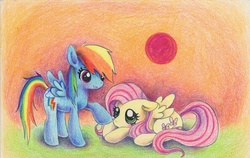 Size: 2694x1707 | Tagged: safe, artist:xxswanfeather, fluttershy, rainbow dash, g4, traditional art