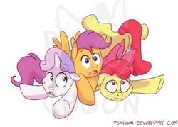 Size: 634x454 | Tagged: safe, artist:psychoon, apple bloom, scootaloo, sweetie belle, g4, cutie mark crusaders