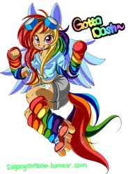 Size: 767x1042 | Tagged: safe, artist:sugaryrainbow, rainbow dash, human, g4, eared humanization, female, humanized, solo, tailed humanization, winged humanization