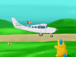 Size: 1600x1200 | Tagged: safe, artist:aichi, fluffy pony, aircraft, airfield, fluffy pony original art