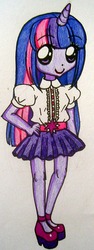 Size: 300x796 | Tagged: safe, artist:suusj-chan, twilight sparkle, human, g4, female, horn, horned humanization, humanized, pony coloring, solo, traditional art