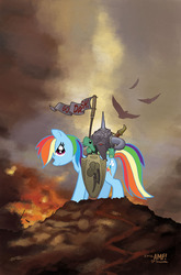 Size: 659x1000 | Tagged: safe, artist:tony fleecs, idw, rainbow dash, tank, g4, micro-series #2, my little pony micro-series, official, cover, cover art, death dealer, frank frazetta, no logo, textless