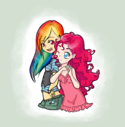 Size: 645x654 | Tagged: safe, artist:xusako, pinkie pie, rainbow dash, human, g4, female, humanized, lesbian, ship:pinkiedash, shipping