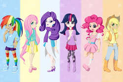 Size: 1720x1152 | Tagged: safe, artist:keltzy, applejack, fluttershy, pinkie pie, rainbow dash, rarity, twilight sparkle, human, g4, humanized, mane six