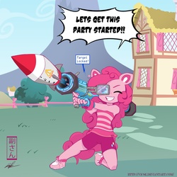 Size: 4000x4000 | Tagged: safe, artist:vicse, pinkie pie, earth pony, anthro, g4, clothes, rocket launcher