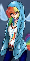 Size: 480x986 | Tagged: safe, artist:miniyume, rainbow dash, human, g4, humanized, tailed humanization, winged humanization