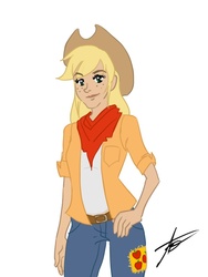 Size: 600x800 | Tagged: safe, artist:melodicmadness, applejack, human, g4, female, humanized, simple background, solo