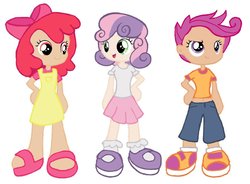 Size: 900x664 | Tagged: safe, artist:kaoshoneybun, apple bloom, scootaloo, sweetie belle, human, g4, clothes, cutie mark crusaders, dress, female, humanized, simple background, trio, trio female, white background
