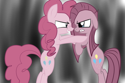 Size: 1024x683 | Tagged: safe, pinkie pie, g4, angry, duality, fight, pinkamena diane pie, square crossover, vs