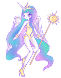 Size: 1920x2462 | Tagged: safe, artist:animatedbunny, princess celestia, anthro, g4, ambiguous facial structure, female, leotard, skinny, solo, thin