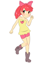 Size: 459x600 | Tagged: safe, artist:ambienkaiju, apple bloom, human, g4, blushing, female, humanized, simple background, solo, transparent background
