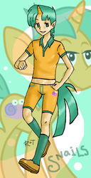 Size: 776x1512 | Tagged: safe, artist:rot-lunatik, snails, human, g4, horn, horned humanization, humanized, male, solo, tailed humanization