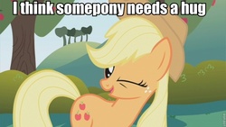 Size: 853x480 | Tagged: safe, applejack, earth pony, pony, g4, female, image macro, solo