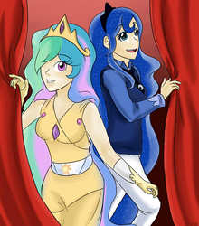 Size: 880x1000 | Tagged: safe, artist:perrcy, princess celestia, princess luna, human, g4, humanized