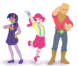 Size: 1003x845 | Tagged: safe, artist:sunami56, big macintosh, pinkie pie, twilight sparkle, human, g4, boots, clothes, converse, dark skin, female, humanized, male, pants, shoes, simple background, transparent background, trio