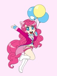 Size: 2448x3264 | Tagged: safe, artist:apocalypsepuppy, pinkie pie, human, g4, balloon, chibi, eared humanization, female, humanized, solo, tailed humanization