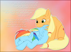 Size: 1045x764 | Tagged: safe, artist:arcticwaters, applejack, rainbow dash, pegasus, pony, g4, preening, ship:appledash, shipping