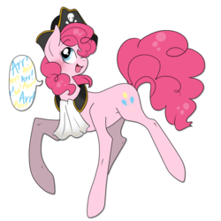 Size: 800x800 | Tagged: safe, artist:rannarbananar, pinkie pie, earth pony, pony, g4, cute, dialogue, diapinkes, female, mare, open mouth, pirate, simple background, solo, speech bubble, transparent background