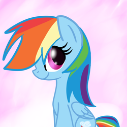 Size: 900x900 | Tagged: safe, artist:lbrcloud, rainbow dash, pegasus, pony, g4, female, looking back, sitting, smiling, solo