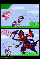 Size: 800x1200 | Tagged: safe, artist:ichibangravity, pinkie pie, twilight sparkle, g4, cho'gath, comic, crossover, league of legends