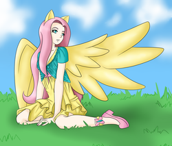 Size: 2002x1703 | Tagged: safe, artist:skidwidget, fluttershy, human, g4, eared humanization, female, humanized, solo, winged humanization