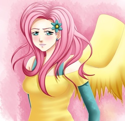 Size: 2489x2401 | Tagged: safe, artist:quitoxica, fluttershy, human, g4, female, humanized, solo, winged humanization