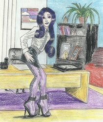 Size: 1571x1864 | Tagged: safe, artist:deathloc, rarity, human, g4, clothes, humanized, office, skirt, traditional art