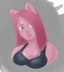 Size: 833x939 | Tagged: safe, artist:aozora-wonders, pinkie pie, earth pony, anthro, g4, ambiguous facial structure, breasts, busty pinkie pie, clothes, female, pinkamena diane pie