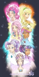 Size: 1069x2128 | Tagged: safe, artist:dahli-lama, applejack, fluttershy, pinkie pie, princess cadance, rainbow dash, rarity, twilight sparkle, crystal pony, human, g4, crystallized, dark skin, humanized, mane six, winged humanization