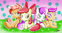 Size: 1284x674 | Tagged: safe, artist:the-butch-x, apple bloom, babs seed, scootaloo, sweetie belle, g4, cutie mark crusaders