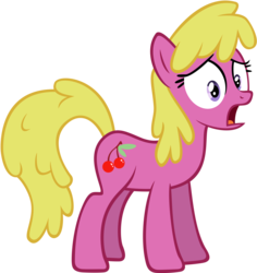 Size: 5000x5302 | Tagged: safe, artist:wolfsman2, cherry berry, earth pony, pony, g4, sleepless in ponyville, absurd resolution, cherry, cutie mark, female, food, mare, open mouth, shocked, simple background, solo, surprised, transparent background, vector