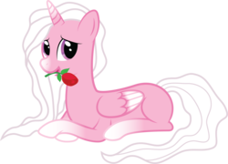 Size: 6148x4438 | Tagged: safe, artist:techrainbow, oc, oc only, alicorn, pony, absurd resolution, alicorn oc, blank flank, mouth hold, princess hallowskye, rose, solo