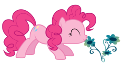 Size: 900x506 | Tagged: safe, artist:techrainbow, pinkie pie, earth pony, pony, g4, eyes closed, female, flower, mare, simple background, smiling, transparent background