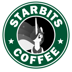 Size: 768x768 | Tagged: safe, artist:techrainbow, princess celestia, g4, coffee, logo, starbits, starbucks