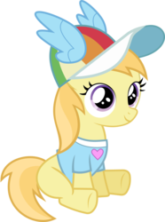 Size: 4000x5364 | Tagged: safe, artist:lumorn, noi, earth pony, pony, g4, season 2, the mysterious mare do well, absurd resolution, amazing, clothes, excited, fangirl, female, filly, happy, hat, heart, rainbow dash fanclub, shirt, simple background, sitting, smiling, solo, t-shirt, transparent background, vector, wings
