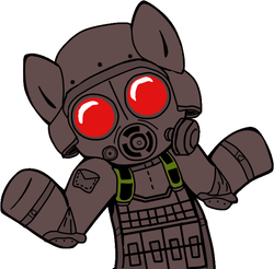 Size: 687x675 | Tagged: safe, hunk, looking at you, mask, ponified, resident evil, shrug, shrugpony