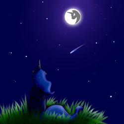 Size: 3000x3000 | Tagged: safe, artist:rex42, princess luna, pony, g4, female, grass, mare, moon, night, shooting star, sitting, solo