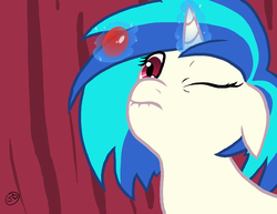 Size: 1000x773 | Tagged: safe, artist:the-kinetic, dj pon-3, vinyl scratch, g4, contact lens, red eyes, solo