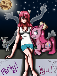 Size: 648x864 | Tagged: safe, artist:warped-dragonfly, pinkie pie, smarty pants, g4, crossover, diclonius, duo, elfen lied, kaede, lucy (elfen lied), pinkamena diane pie