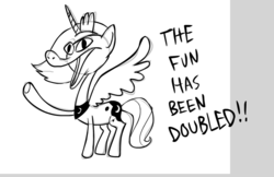 Size: 1049x680 | Tagged: safe, artist:hotdiggedydemon, princess luna, g4, monochrome, raised hoof