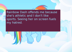 Size: 500x360 | Tagged: safe, screencap, rainbow dash, offensive ponies, g4, meta, opening, text