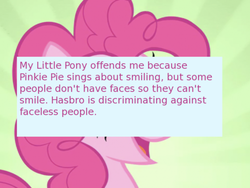 Size: 500x375 | Tagged: safe, screencap, pinkie pie, offensive ponies, g4, meta, text