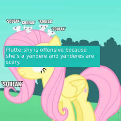 Size: 500x499 | Tagged: safe, fluttershy, offensive ponies, g4, meta, text, yandere