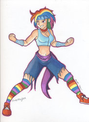 Size: 600x826 | Tagged: safe, artist:finalroundstudios, rainbow dash, human, g4, fighting stance, humanized, traditional art