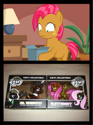 Size: 651x876 | Tagged: safe, babs seed, doctor whooves, fluttershy, time turner, g4, bad gift meme, exploitable meme, funko, meme, toy